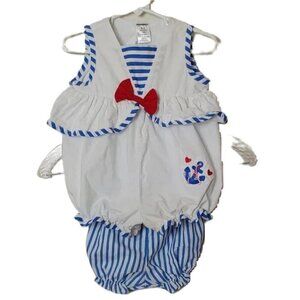 Vintage Nautical 2 Piece Sailor Navy Top Bloomers American Boat Little Angel